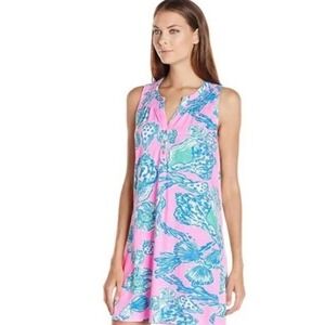 Lilly Pulitzer Eassie Bearfoot Princess Dress Pink Blue Shell Print  XS